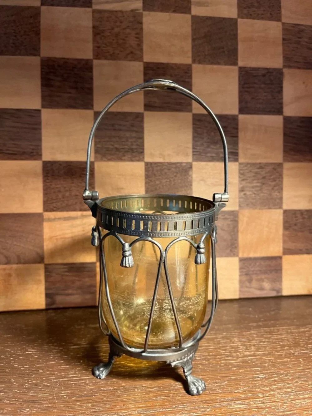 Metal and Glass Claw Foot Votive Holder A609